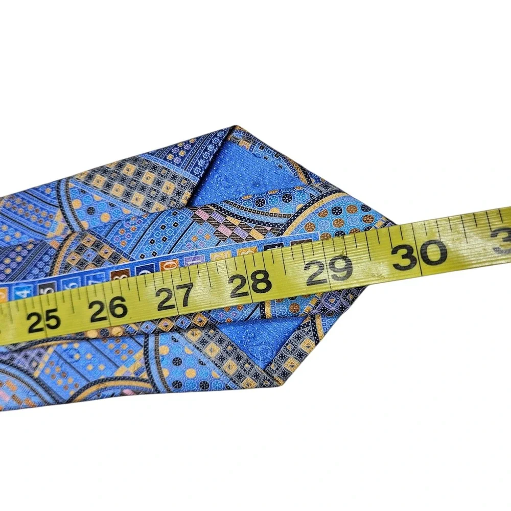 Ermenegildo‎ Zegna Quindici Tie Mens OS Blue Geometric Mosaic Silk Made in Italy